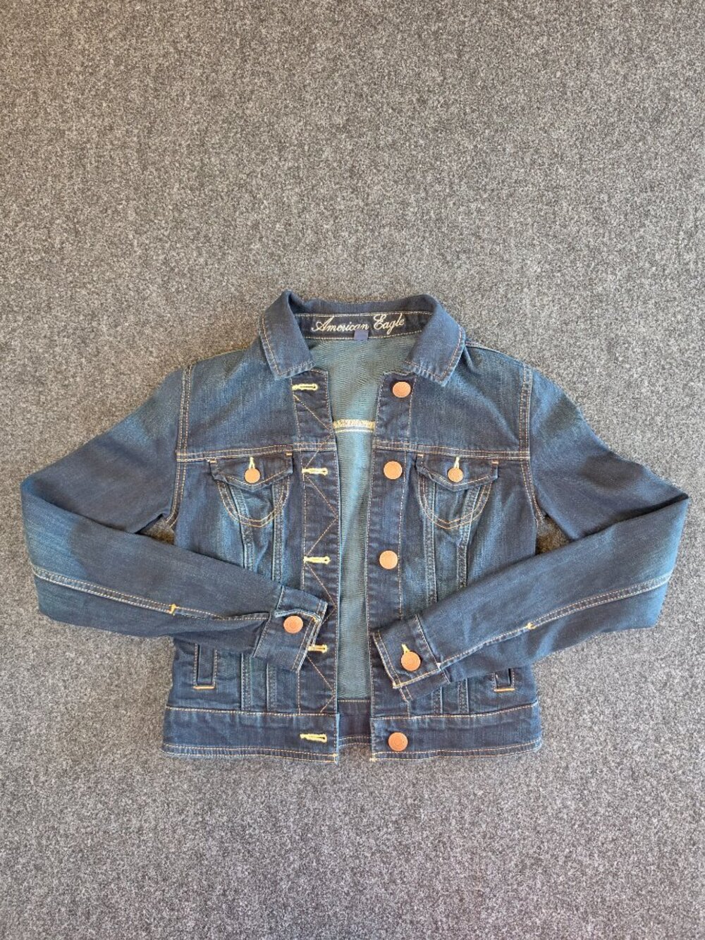 American Eagle Denim Jacket Womens XS Dark Wash Stretch Trucker Y2K